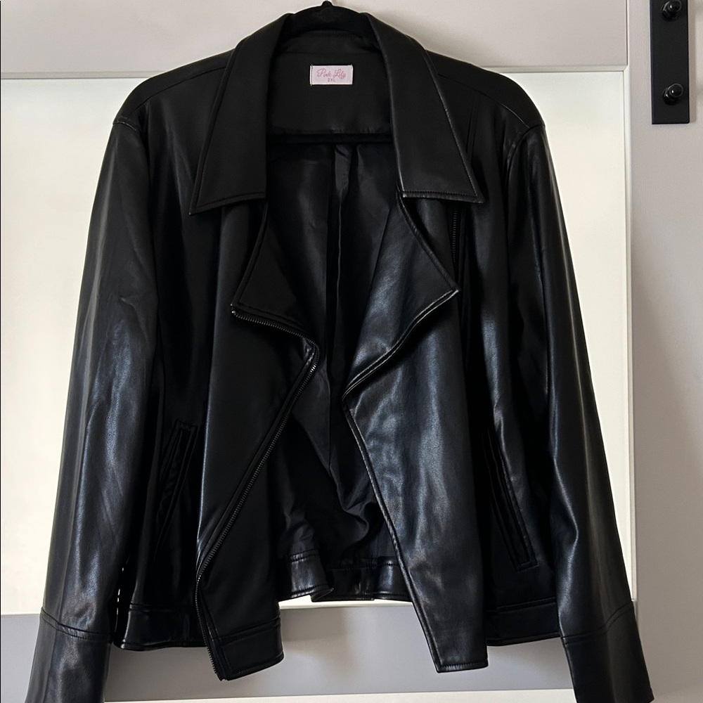 Pink Lily Classic Black Leather Jacket
